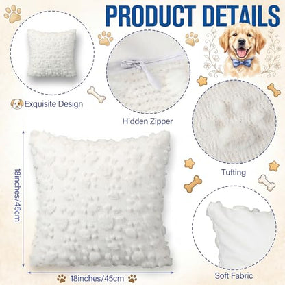 Tiamon 4 Pcs Paw Pillow Covers Paw Print Throw Pillow Covers 18 x 18 Inch Animal Pet Dog Cat Footprints Plush 3D Faux Fur Jacquard Embroidered Cushion Cases for Bed Sofa Couch Decorations - style: White Paw