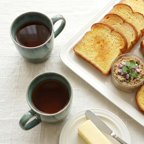 Bosmarlin Ceramic Coffee Mug Set of 4, 17 Oz, Coffee Cups, Microwave Safe, Unique Reactive Glaze (Green) - color: Green
