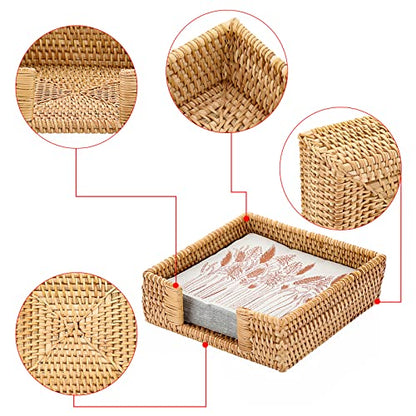 Sumnacon Napkin Holder,Wicker Napkin Holder Table,Rattan Napkin Basket,Square Napkin Tray,Flat Napkin Holders for Kitchen Dinning Table Desk Counter Restaurant Party Bar,Honey Brown - color: Honey Brown, size: 6.5 x 6.5 inch/ Luncheon