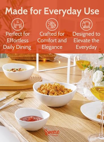 Sweese Porcelain Serving Bowls Set, 10-42 oz, Versatile for Salad, Soup, Snacks, Microwave Dishwasher Safe, White - color: White