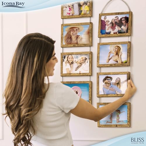 5x7 Hanging Picture Frames Collage with 8 Openings - Rustic Brown, 2 PK | Icona Bay casual style engineered wood frames, designed for wall hanging, space-saving photo display, Bliss collection - color: Rustic Brown, size: 5x7