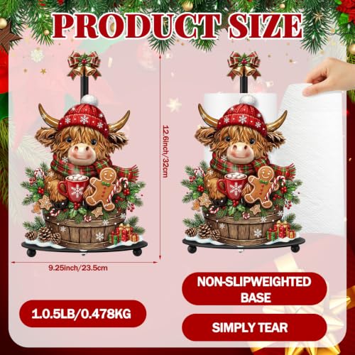 Highland Cow Christmas Paper Towel Holder with Round Base Christmas Bathroom Decor Rustic Highland Cow Dispenser Kitchen Paper Holder Stand for Countertop Toilet Home Accessories - style: Gingerbread Christmas