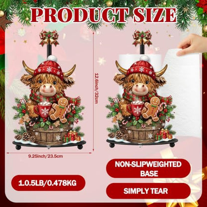 Highland Cow Christmas Paper Towel Holder with Round Base Christmas Bathroom Decor Rustic Highland Cow Dispenser Kitchen Paper Holder Stand for Countertop Toilet Home Accessories - style: Gingerbread Christmas