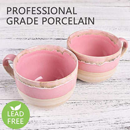 Bosmarlin Large Ceramic Coffee Mug Set of 2, Stoneware Jumbo Latte Mugs Tea for Office and Home, 16 Oz, Dishwasher and Microwave Safe(Pink, 2) - color: Pink