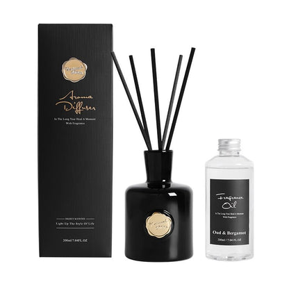 Oud & Bergamot Reed Diffuser, Long Lasting Essential Oil Fragrance | Long Lasting, Essential Oil Fragrance, Strong Scent - color: Black