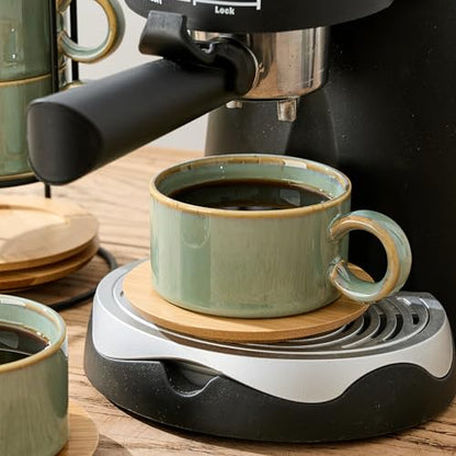 LUKA 6 Ounce Porcelain Stackable Espresso Cups with Saucers and Metal Stand Set of 4, Ceramic Cappuccino Cups Set for Specialty Coffee Drinks, Latte, Cafe Mocha and Tea, Wild Sage Earth - color: Wild Sage Earth