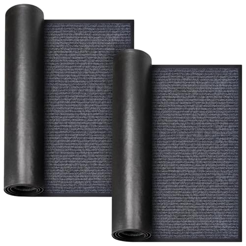 2 Pack 73"x46" Brush Step Entrance Mat - Indoor Outdoor Carpet Doormat with Deep Scraper & Rubber Border, for Dry Indoor/Outdoor Use at Door, Patio, Garage, Kitchen, Laundry Room - size: 73"x46" Brush Mats 2Pcs