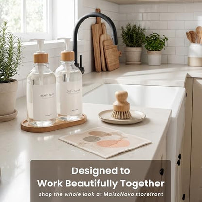 MaisoNovo Hand and Dish Soap Dispenser for Kitchen Set of 2-16.9oz Clear Dish and Hand Soap Dispenser Set for Kitchen - Clear Plastic Bottles x 2 with White Bamboo Pumps & Tray - color: Plastic Clear Bottles/White Bamboo Pumps