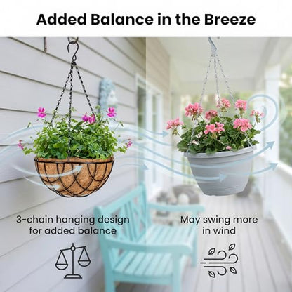 Kingbuy 12 Inch Metal Hanging Planter Basket 2 Pack - with Coconut Fiber Liners, Rustproof 3-Chain System, Quick Drainage for Indoor/Outdoor Window Balcony Patio, Weather-Resistant Coating - size: 12 Inch, style: Grid