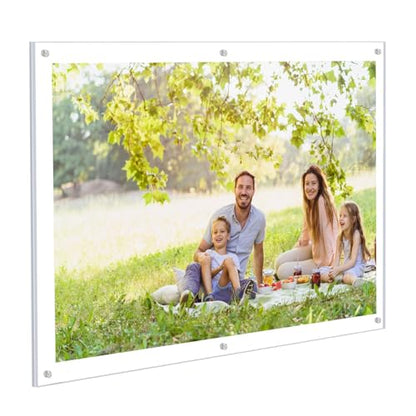 Kalami 16x20 Acrylic Wall Mount Picture Frame Self Adhesive | No Drill Holes Floating Frameless Clear Photo Frame for Poster Art Display - size: 16 x 20 in