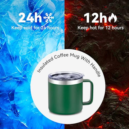 VEGOND 14 oz Insulated Coffee Mug with Handle, Stainless Steel Travel Coffee Mug with Lid, Double Wall Vacuum Metal Coffee Cup, Coffee Tumbler Powder Coated, Dark Green 1 Pack - color: Dark Green, size: 14 Ounces
