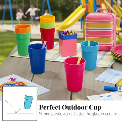 US Acrylic Spectrum Unbreakable Plastic 10 ounce Stackable Juice Tumblers in 8 Assorted Colors | Set of 16 Kids Drinking Cups | Reusable, BPA-free, Made in the USA, Top-rack Dishwasher Safe