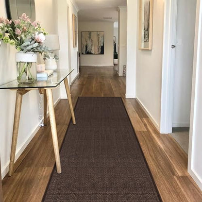 GOYLSER Washable Kitchen 7 Foot Runner Rug Non Slip, Absorbent Long Hall Runners Non Slip, Jute Nonslip Hallway Runner Mat Kitchen Carpet Runner, Deep Brown - color: Deep Brown, size: 2'4" x 7' (Rectangular)