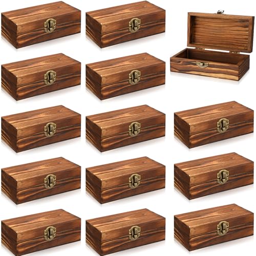 Vesici 12 Pcs Wooden Boxes for Crafts 5.9 x 3.1 x 2 Inch Small Unfinished Wooden Boxes with Hinged Lids DIY Jewelry Box Gift Box Keepsake Treasure Chests for DIY Craft Holiday Party Gifts(Walnut)
