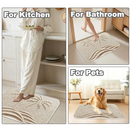 TheBlackSpot Summer Beach Palm Tree Bathroom Rugs Tropical Plant Sand Bath Mat Non Slip Bathroom Beachy Decor Mats Imitation Cashmere Door Rug with Rubber Backing Kitchen Floor Carpet 20" x 31" - size: 2'7" x 1'8" (Rectangular)
