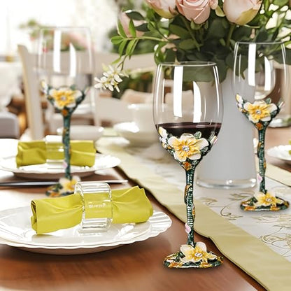 Comeon Flower Wine Glasses Hand Painted Wine Glasses Lemon Yellow 2 Set | Apricot Blossom Enamels Floral Design, Included Gift Box, Transparent Glass, Long Stem Crystal Red Wine Glasses - color: White/ 2 set (gift box)