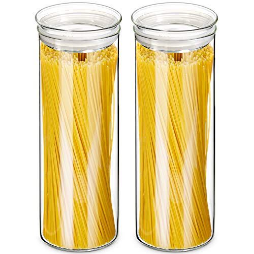 ZENS Glass Spaghetti Storage Container, 65oz Tall Glass Jars Set of 2 | Borosilicate Glass Canisters with Airtight Lids, Spaghetti Pasta Airtight Storage Jars for Kitchen Pantry - size: 9.1-65.5oz 2Pack