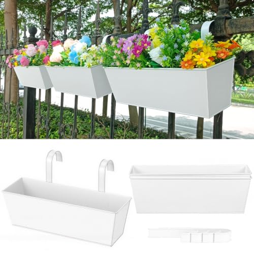 3 Pcs Large Hanging Flower Pots for Railing Or Fence 16 Inch Railing Planter Box for Any Balcony, Porch or Deck Countryside Style Window Planter Boxes Are Perfect to Herbs & Flowers for Garden (White) - color: White-3pcs