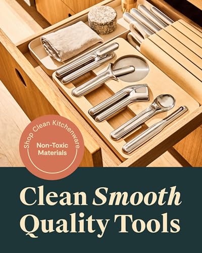 Caraway 5-Piece Stainless Steel Kitchen Gadget Set | Can Opener, Pizza Cutter, Garlic Press, Ice Cream Scoop, Vegetable Peeler, and Storage Organizer, Kitchen Essentials