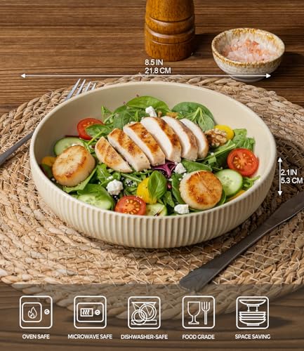 8.5" Ceramic Pasta Bowls Set of 4, Salad Bowls | Versatile Serving Bowls for Pasta, Salad, Fruit & Noodles, Housewarming & Wedding Gift, Cappuccino - color: Cappuccino, size: 8.5 Inch
