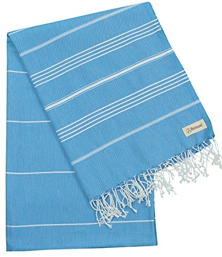 Bersuse Towels Anatolia XL Beach Blanket Throw Blanket Turkish Towel 100% Cotton Extra-Large Quick-Dry Lightweight Premium Peshtemal Towel - 61x82 Inches, Ocean Blue - color: Ocean Blue
