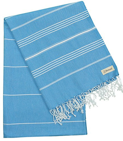 Bersuse Towels Anatolia XL Beach Blanket Throw Blanket Turkish Towel 100% Cotton Extra-Large Quick-Dry Lightweight Premium Peshtemal Towel - 61x82 Inches, Ocean Blue - color: Ocean Blue