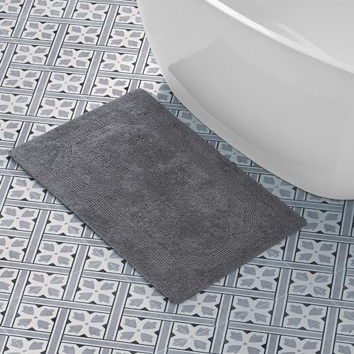 Laura Ashley - Reversible Cotton Bath Mat, Premium Bathroom Décor, Machine Washable Bathroom Rug, Highly Absorbent, 21"x34", Charcoal - color: Charcoal, size: 1'9" x 2'10" (Rectangular)