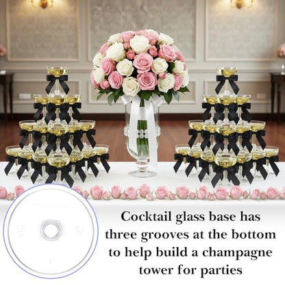 50 Sets Champagne Coupe Cocktail Glasses, 4oz Small Acrylic Martini Glasses with Satin Ribbon Black Bow, Plastic Margarita Martini Cups, Reusable Champagne Cups for Party, Home, Bar, Wedding