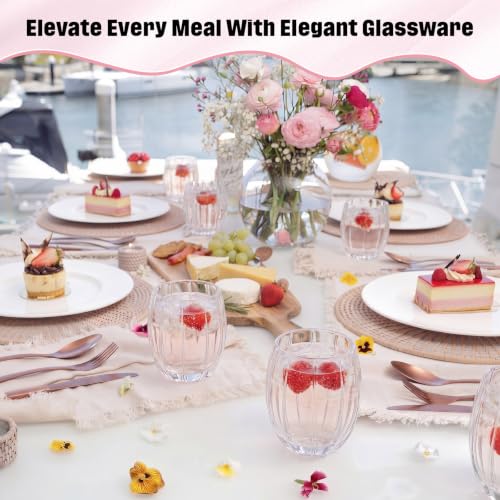 Remerry 6 Pack Clear Stemless Glasses Petal Glass 12oz (350ml) Wine Glass Cup Hand Blown Drinking Glasses for Cocktail, Juice & Various Mixed Drinks for Galentine Wedding Party Reception Grand Event - color: Clear