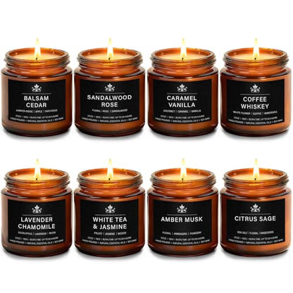 8 Pack Soy Wax Scented Candles Gift Set, Aromatherapy Candles with Lavender Chamomile, Citrus Sage, Caramel Vanilla, Coffee Whiskey, Long Lasting Stress Relief Candle, Unisex Home & Gift Set for Men - color: Signature Scents Set