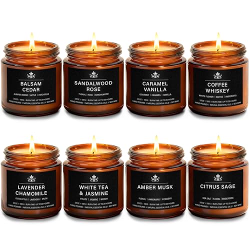 8 Pack Soy Wax Scented Candles Gift Set, Aromatherapy Candles with Lavender Chamomile, Citrus Sage, Caramel Vanilla, Coffee Whiskey, Long Lasting Stress Relief Candle, Unisex Home & Gift Set for Men - color: Signature Scents Set