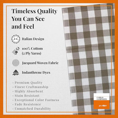 Premium Gingham Check Cloth Placemats by Carlo Lamperti Italy (Set of 4) 100% Cotton Carbon Grey Plaid Place Mats, 20x14 Jacquard Woven Cloth Stain Release Fabric for Dining Table, Machine Wash - color: Carbon