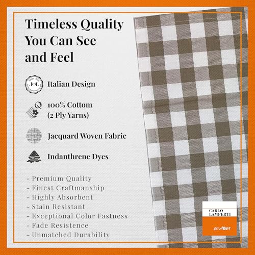 Premium Gingham Check Cloth Placemats by Carlo Lamperti Italy (Set of 4) 100% Cotton Green Plaid Place Mats, 20x14 Jacquard Woven Cloth Stain Release Fabric for Dining Table, Machine Wash - color: Oregano