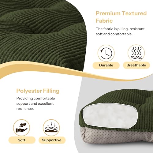 Anti Slip Kitchen Chair Cushions Set of 4 18"X16.5"X3" Dark Green | Elegant Breathable Textured Fabric, with Ties, Tufted, Thick Polyester Filling, for Dining Chairs, Folding Chairs, Office - color: Dark Green