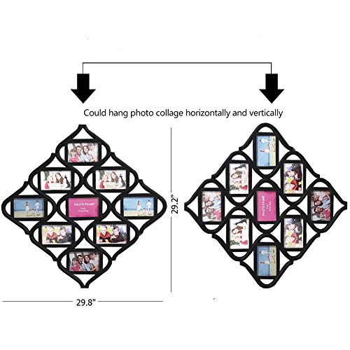 MKUN 4x6 Wall Photo Frame Collage - Diamond shaped Wall Hanging Picture Frame Collage, 9- Opening (Black)