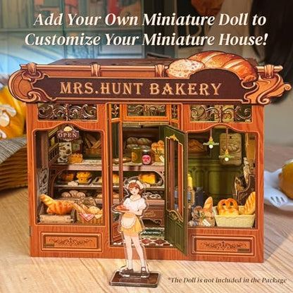 DIY Miniature House Kit - Book Nook Bakery | 3D Wooden Puzzles for Adults Bookshelf Mini Building Gifts for Women (MRS.Hunt Bakery) - style: MRS.Hunt Bakery