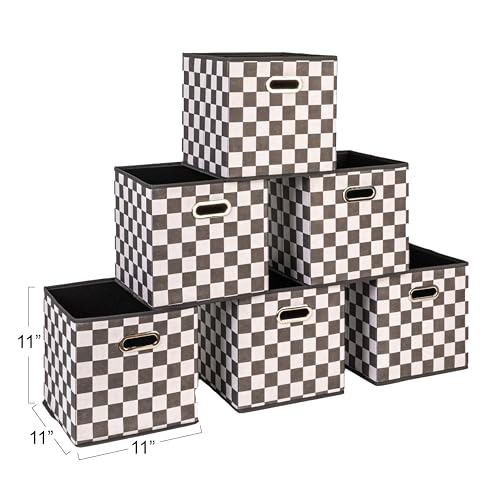 Household Essentials Fabric Storage Bins 6 Piece Set, Checkerboard White and Black
