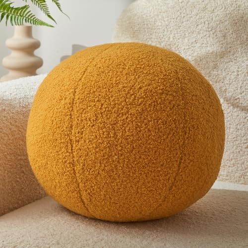 Ball Pillow,Yellow Round Throw Pillow 11.8 Inches | Decorative Pillows,Boucle,PP Cotton Fill,Sphere Shaped,Simple Modern,Nordic Style,for Couch Sofa Bedroom - color: Khaki Ball