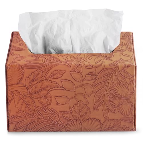 Hand Towels Box Cover,PU Leather Tissue Box Cover Holder Compatible with Kleenex Disposable Paper Hand Towels Suitable for Dining,Kitchen,Bathroom(1-Carved Brown) - color: 1-carved Brown2