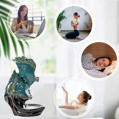 Man Kissing Woman Face Statue Backflow Incense Holder,Valentine's Day Waterfall Incense Burner Holder for Sticks Cones Home Office Yoga AI037 - color: Face Statue 2
