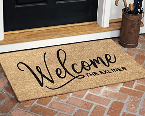 Personalized Welcome Coir Doormat – Custom Front Door Mat, 24x36 | natural coconut husk, 3/4in thick, printed no decals, add your text, wedding housewarming closing gift, entryway - size: 24"x 36"
