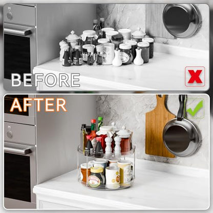 2 Tier Lazy Susan Turntable for Cabinet,Countertop,Pantry,12"W Spinning Seasoning Organizer,Double Rotating Kitchen Spice Rack Organizer and Condiments,Medicine,Vitamin Bottle Organizer Carousels,1Pc - size: 12"W-2Tier-1 Pack