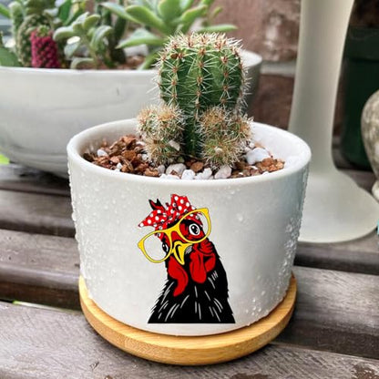 1Pcs Rooster Succulent Pots with Drainage and Bamboo Tray, Ceramic Pot | 3 Inch Small Planters for Plants,Cactus,Decoration for Office Home,Garden,Windowsill,Gifts for Women Mom (No Plants Included) - style: Rooster