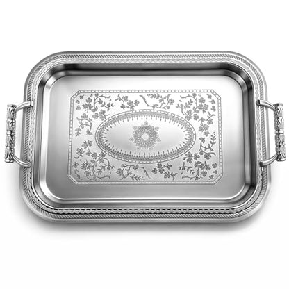 Rtteri Silver Serving Trays with Handles Rectangle Stainless Steel Metal Plate 16.1 x 11.4 Mirror Tray for Cake Cookies Snacks Desserts Fruit Ottoman Coffee Table Living Room Whiskey Table Decor
