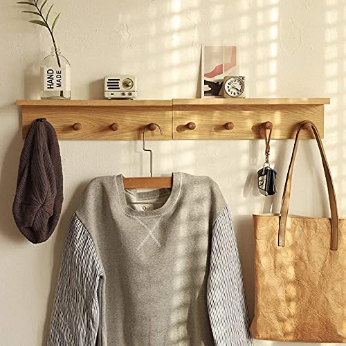 Entryway Coat Rack Hooks with Shelf, Sturdy Wooden Floating WallOrganizer Shelf with 4 Hooks siutable for Entrance, Mudroom, Kitchen, Bathroom,.etc(2pc-Oak Finish) - color: Oak 2PC