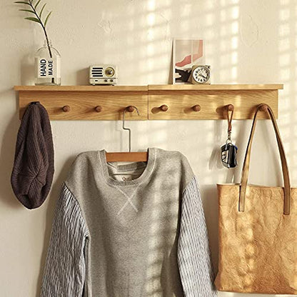 Entryway Coat Rack Hooks with Shelf, Sturdy Wooden Floating WallOrganizer Shelf with 4 Hooks siutable for Entrance, Mudroom, Kitchen, Bathroom,.etc(2pc-Oak Finish) - color: Oak 2PC