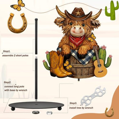 Western Cowboy Highland Cow Paper Towel Holder Cowboy Kitchen Bathroom Decor Farmhouse Metal Highland Cow Western Towel Holder Stand with Round Base for Home Countertop Toilet Accessories - style: Cowboy