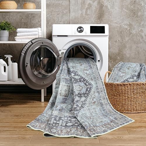 GLN Rugs Bohemian - Taxila - Machine Washable Area Rug, Boho Washable, Non Slip, Low Pile Chenille Area Rug, Entryway, Hallway, Kitchen Rug - Easy Clean (2'x3' Brown and Gray) - color: Brown/Gray/Cream, size: 2' x 3' (Rectangular)