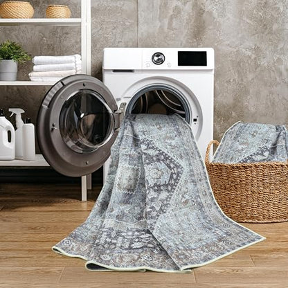 GLN Rugs Bohemian - Taxila - Machine Washable Area Rug, Boho Washable, Non Slip, Low Pile Chenille Area Rug, Entryway, Hallway, Kitchen Rug - Easy Clean (2'x3' Brown and Gray) - color: Brown/Gray/Cream, size: 2' x 3' (Rectangular)