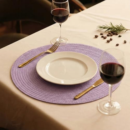 FunWheat Round Braided Placemats Set of 8 Place mats for Dining Tables Woven Heat Resistant Table Mats 15 inch (Light Purple,8pcs) - color: Light Purple, size: 8pcs